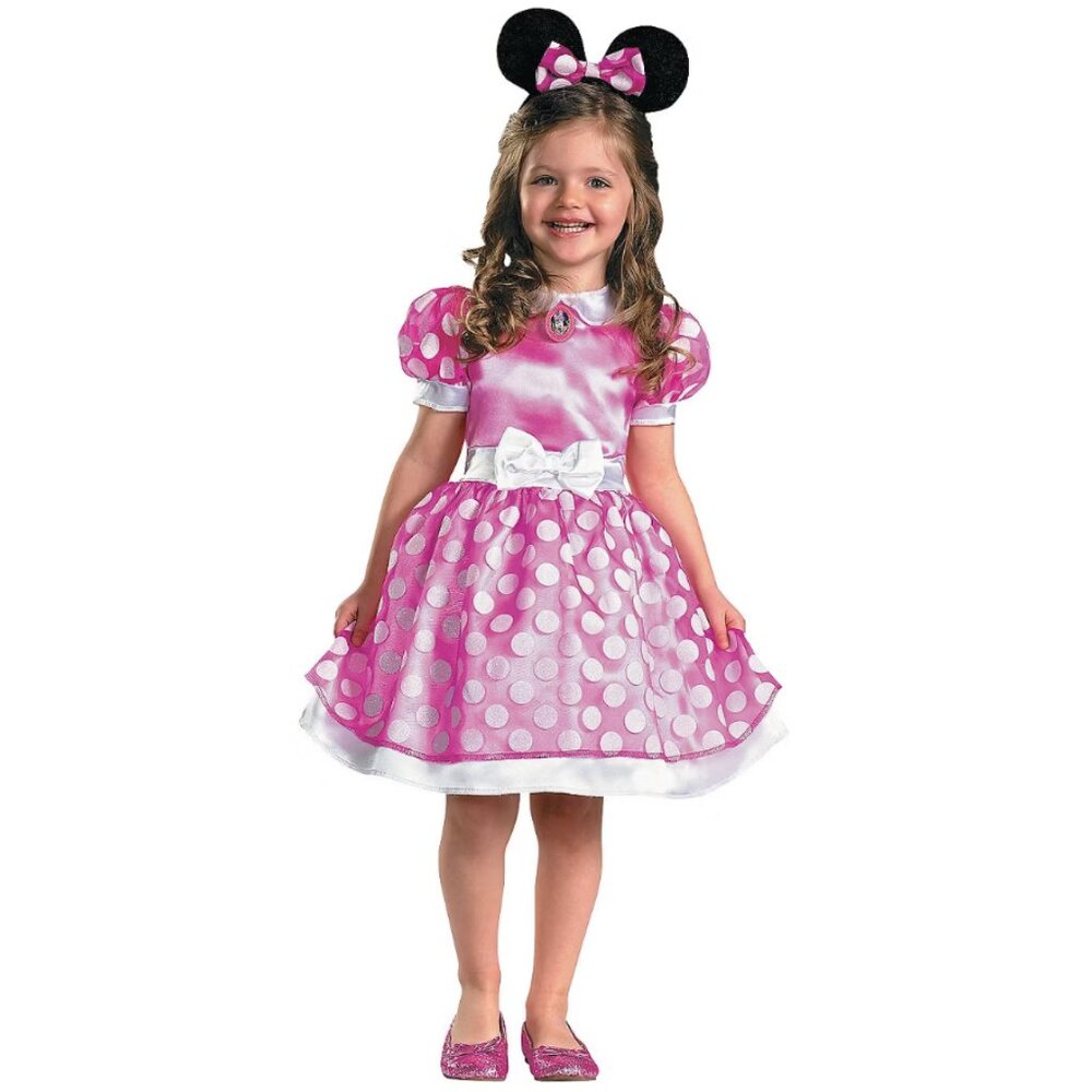 Minnie Mouse Halloween Costume 4/6 Disney Pink Dress & Headpiece Toddler Girls
